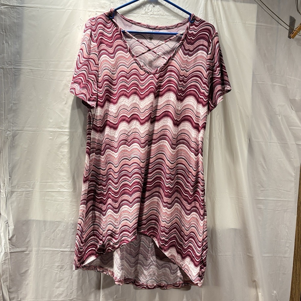 Just Be 2XL‎ Striped Short Dress Or Long Shirt Short Sleeve Pullover V Neck